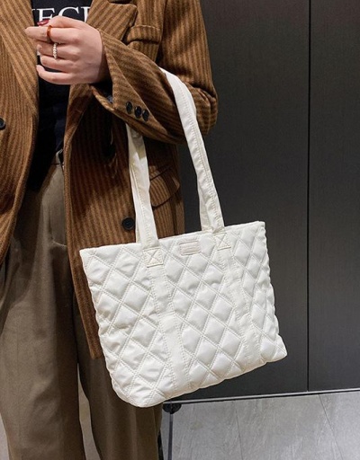 Replica Casual Solid Canvas White Rhombus Lattice Tote Bag For School #798473 $18.40 USD for Wholesale