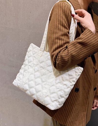 Replica Casual Solid Canvas White Rhombus Lattice Tote Bag For School #798473 $18.40 USD for Wholesale