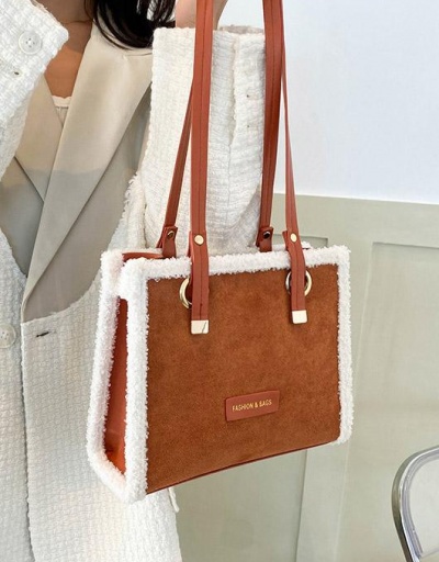 Replica Korean Contrast Color Brown Tote Bag For Work #798505 $11.83 USD for Wholesale