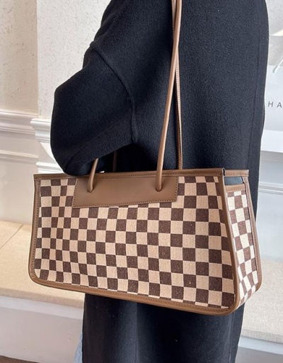 Replica Canvas Grid Contrast Color Black Tote Bag For Work #798507 $20.28 USD for Wholesale