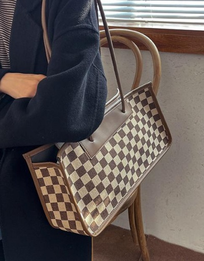 Replica Canvas Grid Contrast Color Black Tote Bag For Work #798507 $20.28 USD for Wholesale