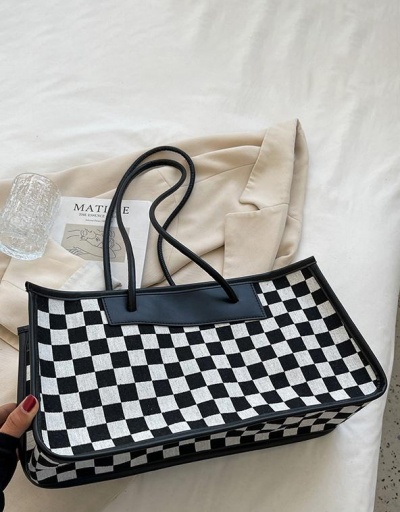 Replica Canvas Grid Contrast Color Black Tote Bag For Work #798507 $20.28 USD for Wholesale