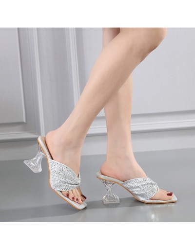 Replica Fashion Rhinestone Square Toe Women's Slip On Heels #798517 $40.01 USD for Wholesale