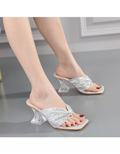 Replica Fashion Rhinestone Square Toe Women's Slip On Heels #798517 $40.01 USD for Wholesale