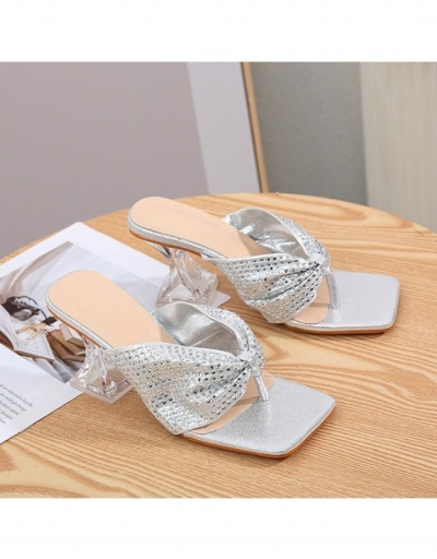 Replica Fashion Rhinestone Square Toe Women's Slip On Heels #798517 $40.01 USD for Wholesale