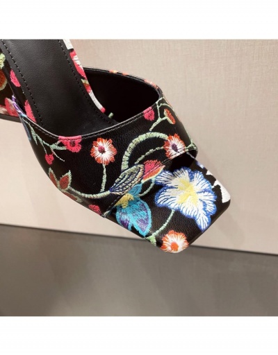 Replica Retro Flower Pattern Chunky High  Heeled Slippers  #798535 $39.15 USD for Wholesale