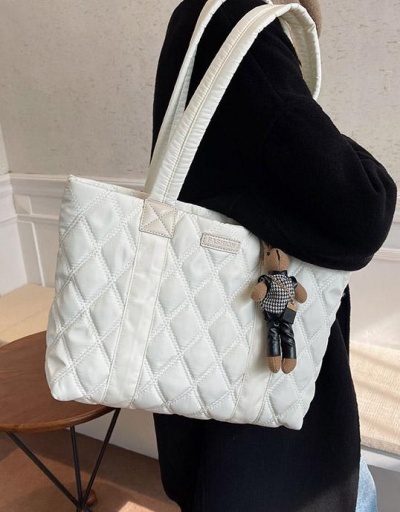 Replica Casual Rhombus Lattice White Tote Bag For Student #798548 $20.03 USD for Wholesale