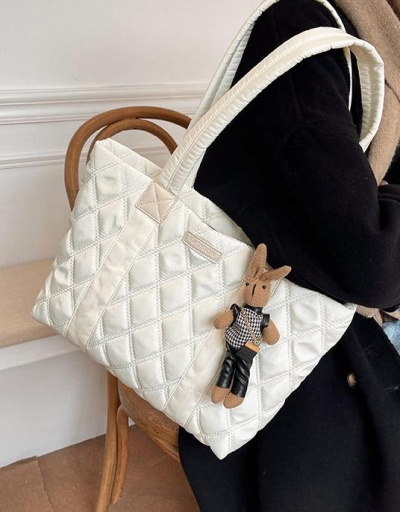 Replica Casual Rhombus Lattice White Tote Bag For Student #798548 $20.03 USD for Wholesale