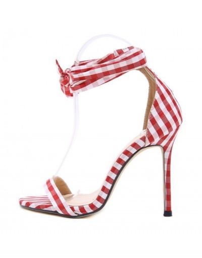 Plaid  Vintage Style Stiletto  Lace Up Heeled Sandals  #798549 $41.86 USD, Wholesale Fashion Heels