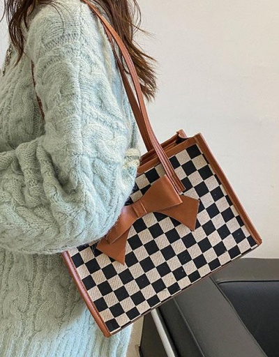 Replica Fashion Contrast Color Plaid Deign Tote Bags  #798595 $10.61 USD for Wholesale