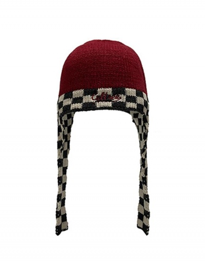 Replica Vintage Contrast Color Plaid Embroidery Knitting Cap #798735 $15.23 USD for Wholesale