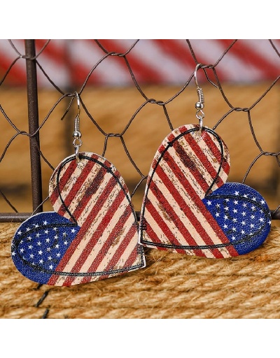 Ladies American Flag Pattern Heart Pendant Earrings #798859 $8.12 USD, Wholesale Fashion Earrings