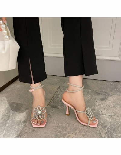 Replica Flower Rhinestone Square Toe Ankle Strap Heels  #798928 $46.82 USD for Wholesale