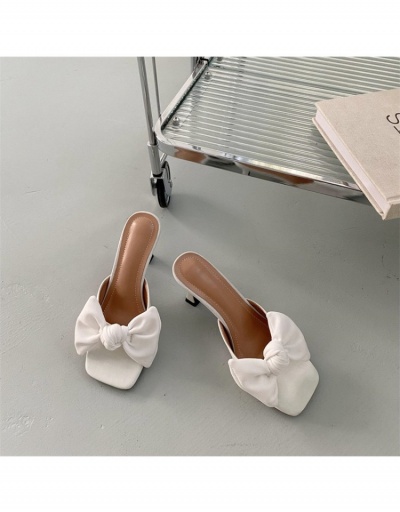 Street Bow White Square Toe Mid-heeled Slippers #798930 $40.04 USD, Wholesale Fashion Heels