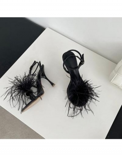 Replica  Sexy Ankle Strap Feather Pure Color Women's Heels #798940 $27.59 USD for Wholesale