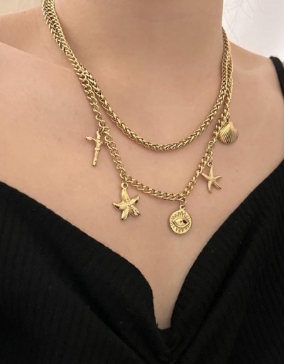 Replica Stainless Steel Starfish Shell Cross Pendant Necklace #798992 $15.42 USD for Wholesale