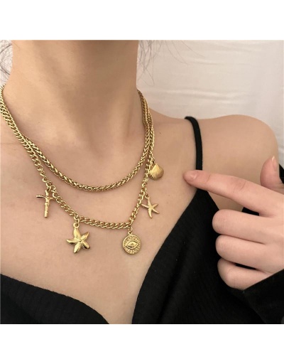 Replica Stainless Steel Starfish Shell Cross Pendant Necklace #798992 $15.42 USD for Wholesale