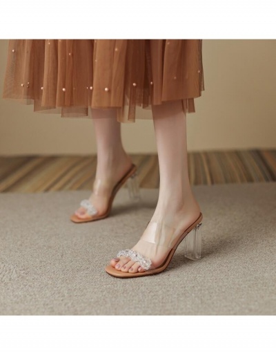 Ladies Transparent Chunky Heeled Slippers  #798996 $24.57 USD, Wholesale Fashion Heels