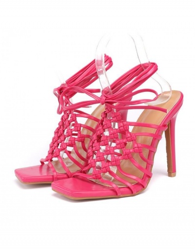 Replica  PU Hollowed Out Ankle Strap Heels #799001 $42.78 USD for Wholesale