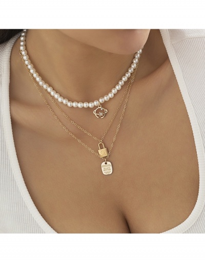 Replica  Faux Pearl Chain Design Pendant Layered Necklace #799011 $6.83 USD for Wholesale