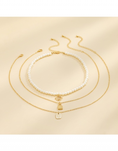 Replica  Faux Pearl Chain Design Pendant Layered Necklace #799011 $6.83 USD for Wholesale