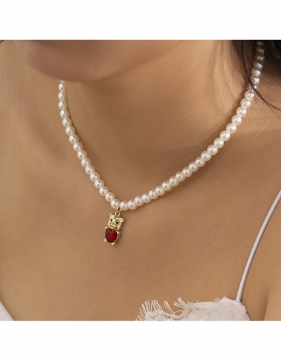 Replica  Fashion Faux Pearl Tiger Pendant Versatile Necklace #799018 $5.50 USD for Wholesale