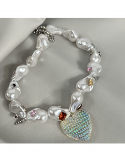 Replica Unique Faux Pearl Rhinestone Heart Pendant Necklace #799022 $17.76 USD for Wholesale