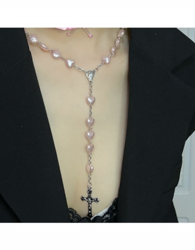  Fashion Pink Heart Faux Pearl Cross Necklace For Girls #799041 $15.15 USD, Wholesale Fashion Necklaces