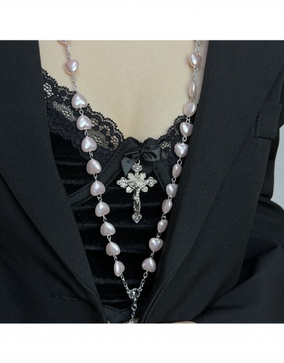 Replica  Fashion Pink Heart Faux Pearl Cross Necklace For Girls #799041 $15.15 USD for Wholesale