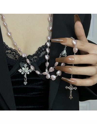 Replica  Fashion Pink Heart Faux Pearl Cross Necklace For Girls #799041 $15.15 USD for Wholesale