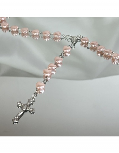 Replica  Fashion Pink Heart Faux Pearl Cross Necklace For Girls #799041 $15.15 USD for Wholesale