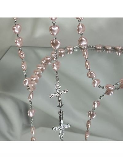 Replica  Fashion Pink Heart Faux Pearl Cross Necklace For Girls #799041 $15.15 USD for Wholesale