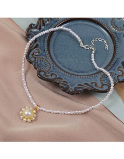 Replica New Flower Faux Pearl Korean Style Necklace #799090 $4.76 USD for Wholesale