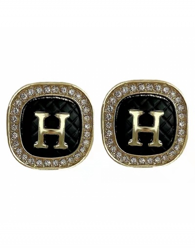 Replica Easy Matching Black Rhinestone Letter Geometric Stud Earrings #799097 $4.65 USD for Wholesale