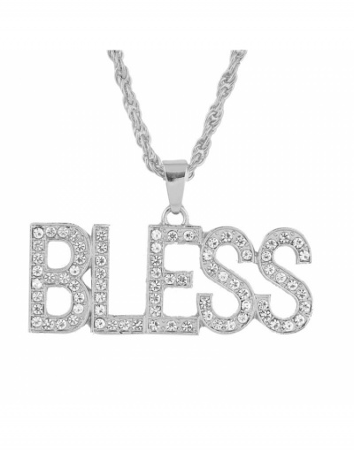 Replica Hip Hop Letter Rhinestone  Pendant Necklaces #799114 $6.85 USD for Wholesale