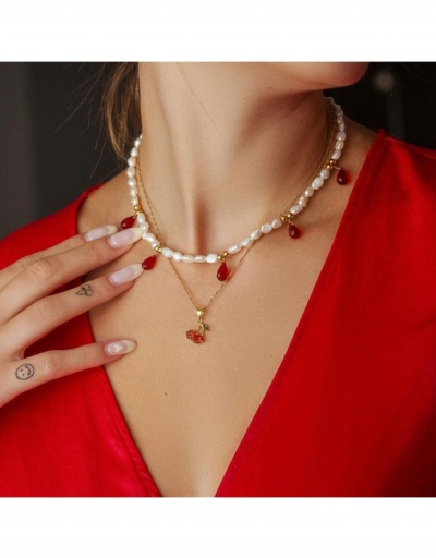  Double Layered Faux Pearl Drop Cherry Pendant Necklace #799138 $8.14 USD, Wholesale Fashion Necklaces