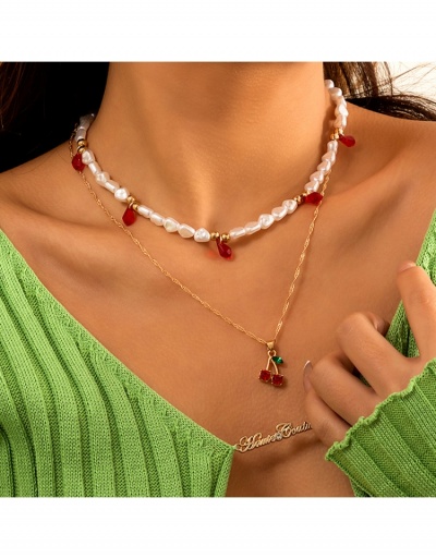 Replica  Double Layered Faux Pearl Drop Cherry Pendant Necklace #799138 $8.14 USD for Wholesale