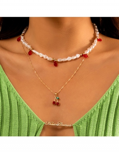 Replica  Double Layered Faux Pearl Drop Cherry Pendant Necklace #799138 $8.14 USD for Wholesale