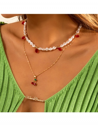 Replica  Double Layered Faux Pearl Drop Cherry Pendant Necklace #799138 $8.14 USD for Wholesale