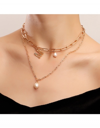  Punk Double Imitation Pearl Letter M Pendant Necklace #799220 $4.00 USD, Wholesale Fashion Necklaces