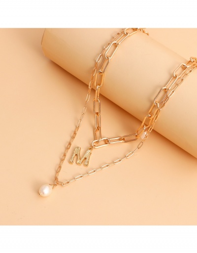 Replica  Punk Double Imitation Pearl Letter M Pendant Necklace #799220 $4.00 USD for Wholesale