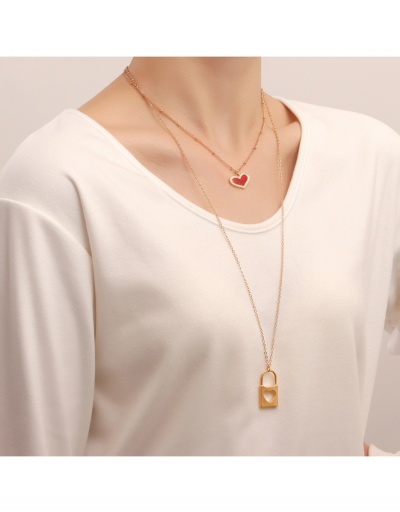  Double-layer Long Red Heart Lock-shaped Necklace #799231 $4.56 USD, Wholesale Fashion Necklaces