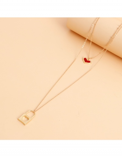 Replica  Double-layer Long Red Heart Lock-shaped Necklace #799231 $4.56 USD for Wholesale