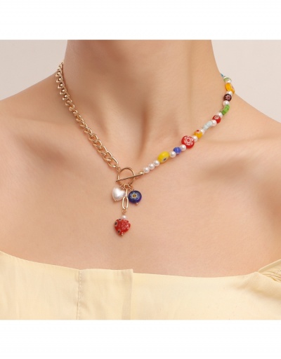  Colorful Glass Flower Pendant Female Necklace #799233 $5.85 USD, Wholesale Fashion Necklaces