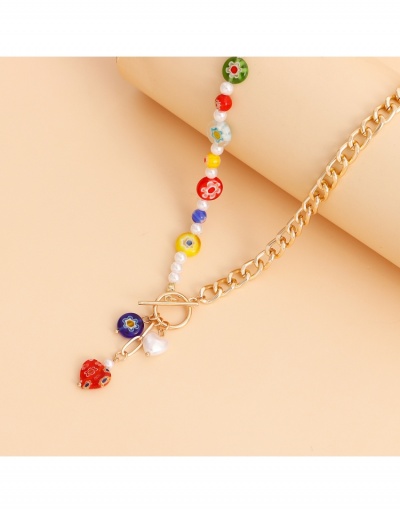 Replica  Colorful Glass Flower Pendant Female Necklace #799233 $5.85 USD for Wholesale