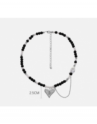 Replica Hip Hop Black Faux Pearl Heart Pendant Necklace #799316 $19.25 USD for Wholesale