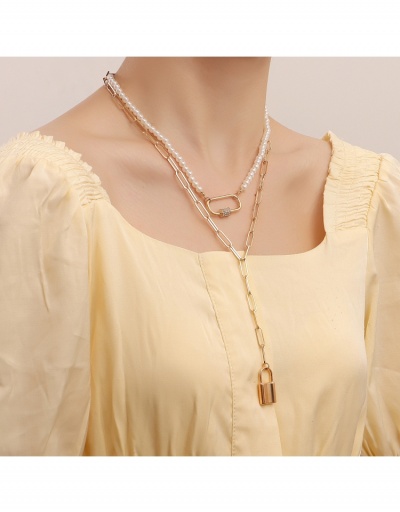  Faux Pearl Lock Pendant Layer Necklace #799344 $4.84 USD, Wholesale Fashion Necklaces