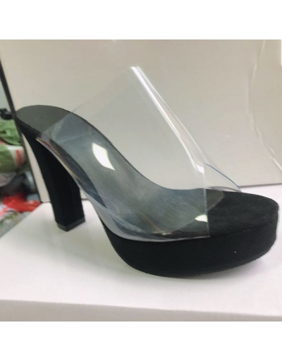 Replica Simple Clear Upper Chunky Heel Cheap Slippers #799380 $23.66 USD for Wholesale