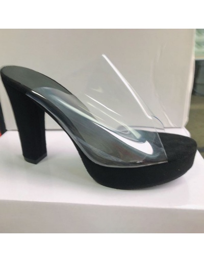 Replica Simple Clear Upper Chunky Heel Cheap Slippers #799380 $23.66 USD for Wholesale