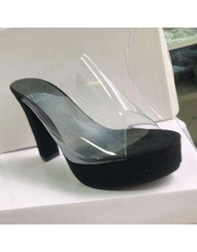 Replica Simple Clear Upper Chunky Heel Cheap Slippers #799380 $23.66 USD for Wholesale